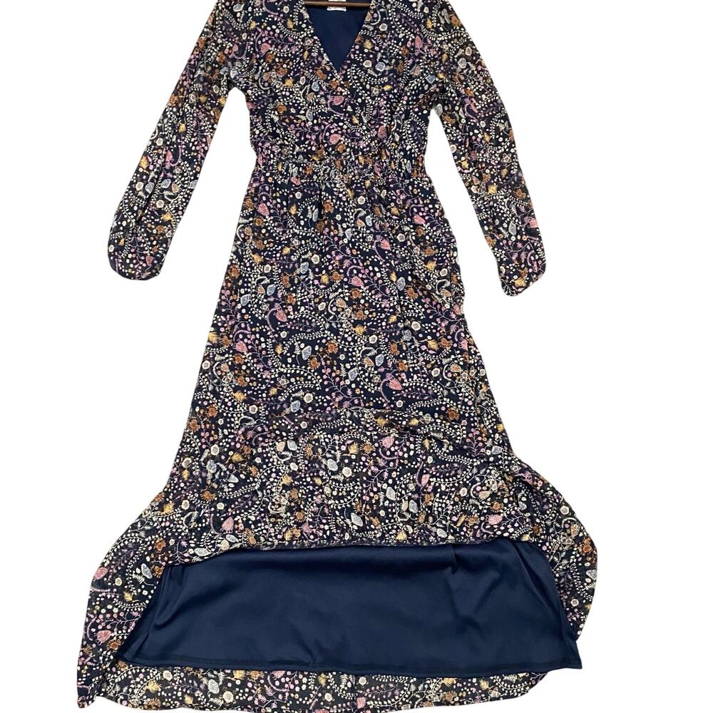 Sadie & Sage Floral Maxi Dress Faux Wrap V Neck Boho Cottagecore Small - Picture 9 of 14